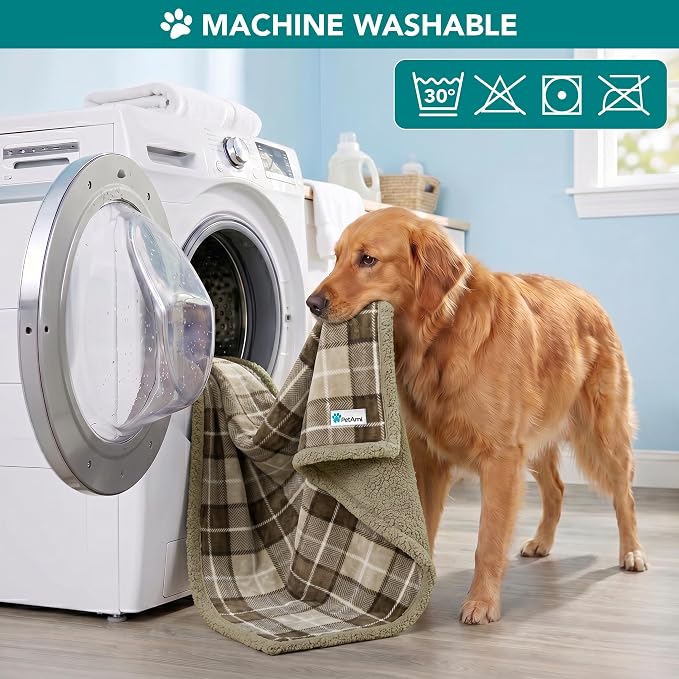 PetAmi Dog Blanket for Medium Large Dogs and Pets, Soft Sherpa Fleece Pet Blanket Throw for Cats Puppies, Reversible Plush Couch Cover Protector Sofa Bed Car Seat, Machine Washable, 80x60, Plaid Taupe