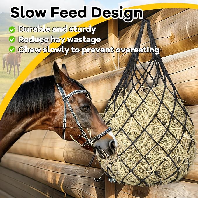 YedsIntu 3 Pcs Hay Bags for Horses, Hay Nets for Horses Goat Sheep,Goat Hay Feeder for Slower Feeding,Strong Load-Bearing Hay Bag Hanging for Horse Stable Trailer (Black)