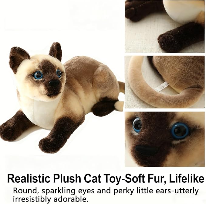 GUDVES Siamese Cat Stuffed Animal, Shorthair Cat Realistic Plush Cat Stuffed Toys, Gift for Kids 12inches (A)