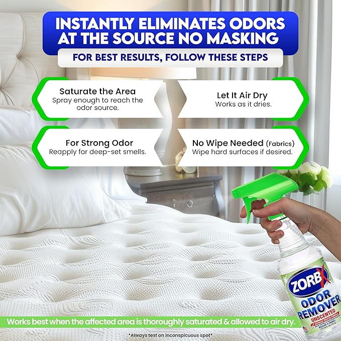 ZORBX Unscented Odor Eliminator Spray 16 Oz (2-Pack) – Hospital-Grade Permanent Odor Remover for Pet & Human Urine, Smoke & Strong Household Odors – Carpet, Upholstery, Mattress, Bathroom, Car & More