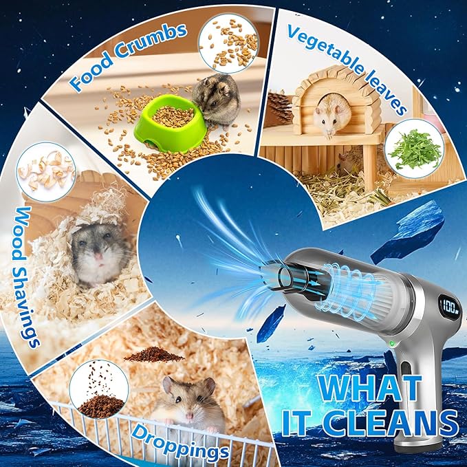 Guinea Pig Poop Spot Vacuum – Mini Cordless Assistant with LED Display, 2 Modes (4500/7500Pa), for Daily Cage Cleanup of Guinea Pig, Rabbit, Small Pets