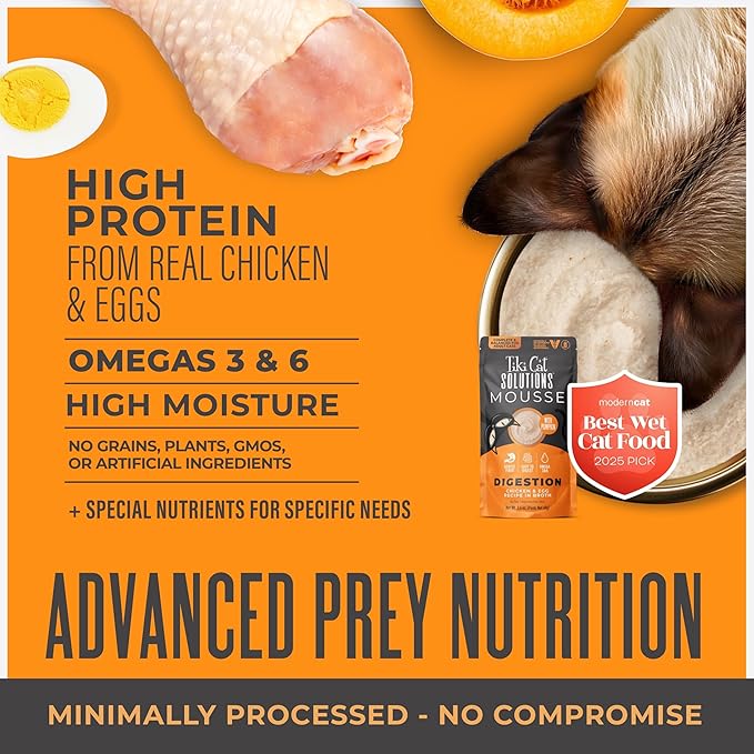 Tiki Cat Solutions Mousse Multipack, Wet Cat Food, Digestion, Chicken & Egg, 2.4 oz. Pouch (12 Count)