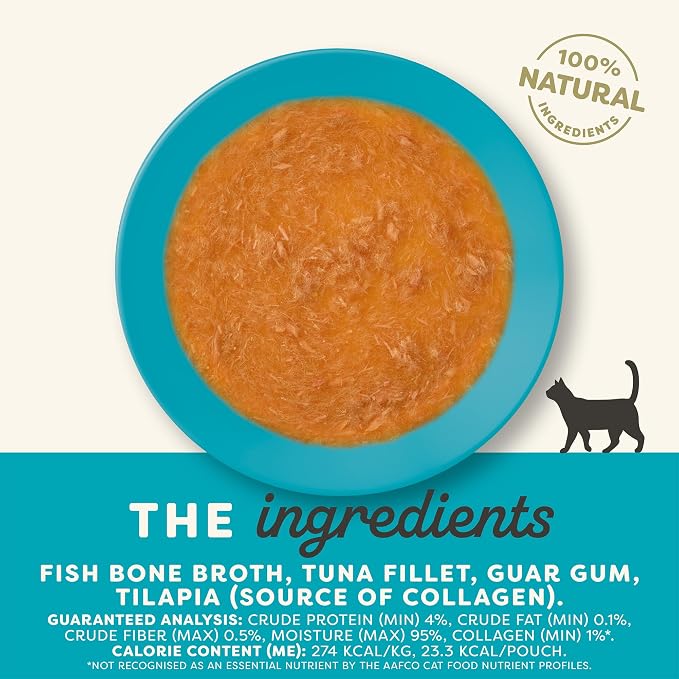 Applaws Tuna Bone Broth Cat Food Topper 12-Pack, High Protein, Limited Ingredient, Grain Free, Lickable Wet Cat Food, Natural, No Fillers, No Artificial Additives (12 x 3 oz Resealable Spout Pouches)