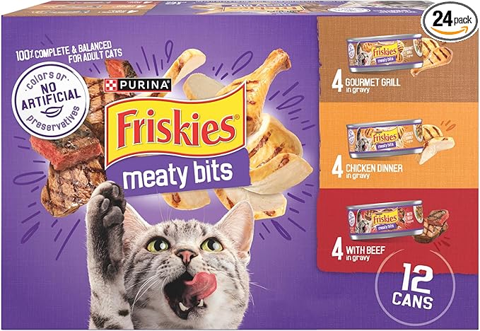 Purina Friskies Gravy Wet Cat Food Variety Pack, Meaty Bits - (2 Packs of 12) 5.5 oz. Cans