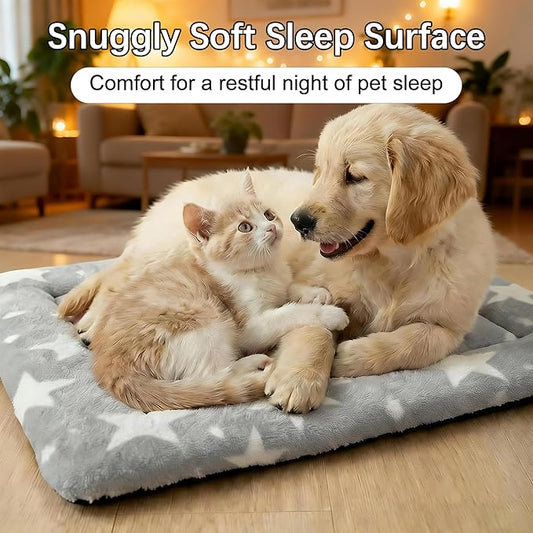 Dog Bed Mat – Soft & Comfortable Dog Kennel Pad for Crate – Durable Crate Bed & Mat for Dogs & Cats – Ideal for Crate, Kennel, and Home Use (Big&Little Stars Grey, M(30"*20"*1.5"))