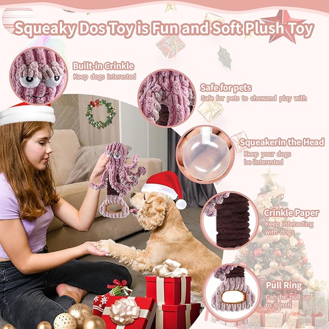 YZHDUXIU Squeaky Dog Toys, Octopus Dog Toy Interactive Tug of War Puppy Toy to Keep Them Busy(Purple)