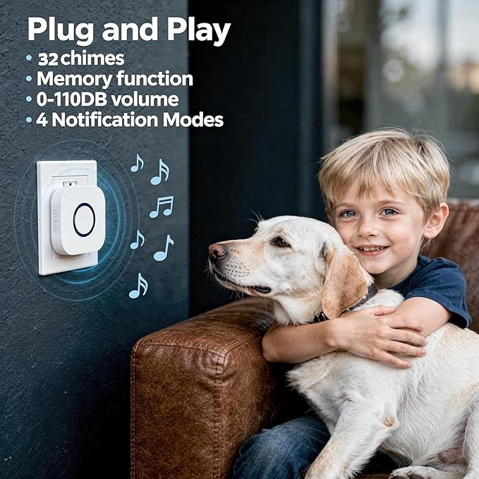 Dog Door Bell for Potty Training, Battery-Free Self-Powered Wireless Dog Bell for Door to Go Outside, Waterproof Smart Pet Doorbell with Multiple Melodies, Long Range for Large Breed Dogs