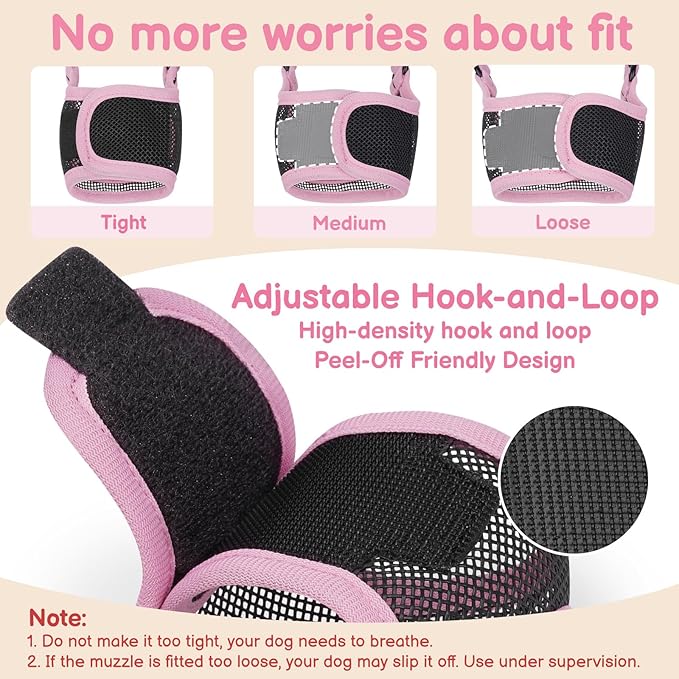 Mayerzon Mesh Dog Muzzle, Adjustable Muzzle for Small Medium Dogs, Prevent Fierce Barking Biting Eating, Ideal for Grooming Vet Visits Walking, Allow Panting & Drinking, Soft & Breathable (Pink, S)