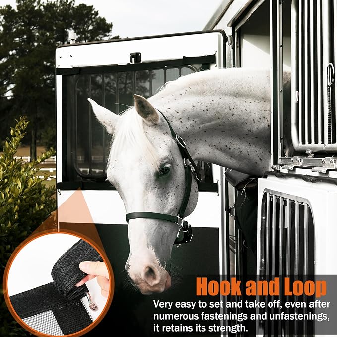 Horse Trailer Window Screen with Hook and Loop, 2 Pack Horse Trailer Accessories to Protect the Horse's Eyes and Ears from Bugs and Debris and Enhances Air Circulation (1) (2 Packs)