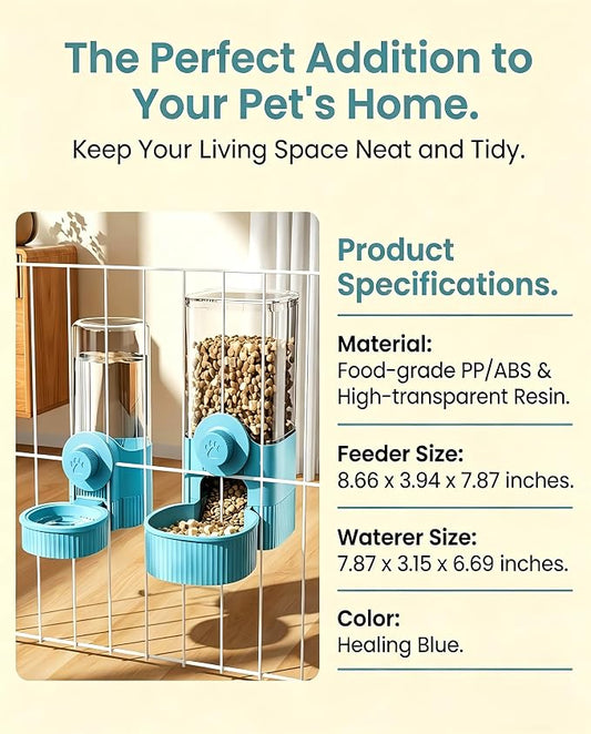 Hanging Automatic Bunny Feeder & Water Dispenser Set - gravitydesign Food Bowl and Waterer for Rabbits, Guinea Pigs, Chinchillas，Food Water Bowl, Small Animals Feeder for Cages