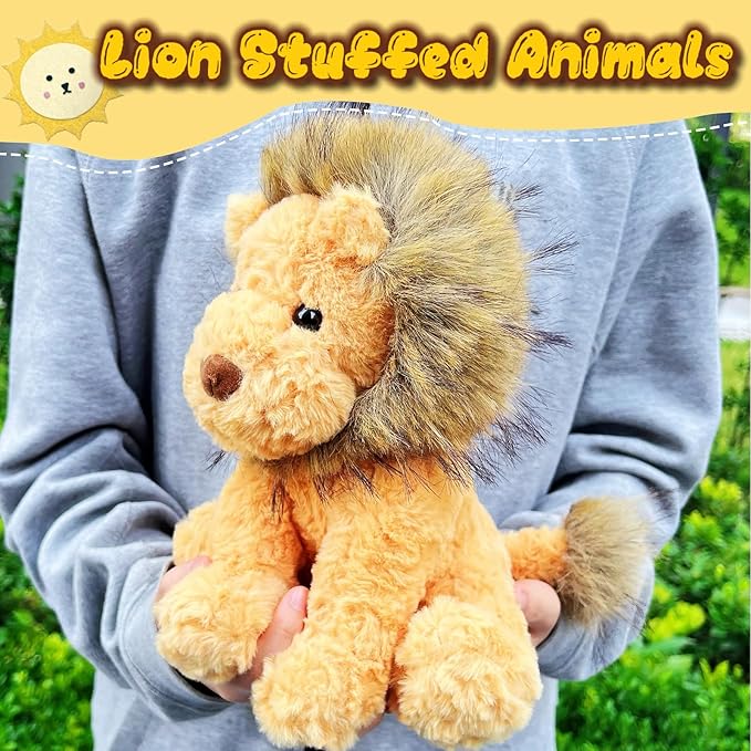 10" Cute Lion Stuffed Animal Plush Toys for Kids, Soft Lion Baby Stuffed Animals Plush Toy for Safari Nursery Decor, Kawaii Zoo Plushies for Birthday, Zoo Theme Party Favors