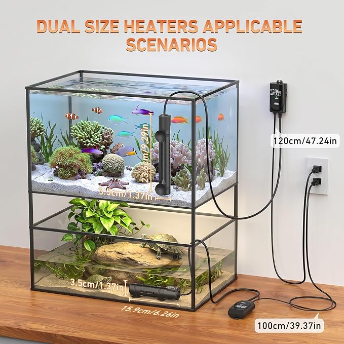 PAIZOO 300W Aquarium Heater, Low Water Line Turtle Heater LED Controller | Low Water Level Design, Real-time Temp Display, Dual Temp Control System, Energy-saving Mode, Precise Temp Control