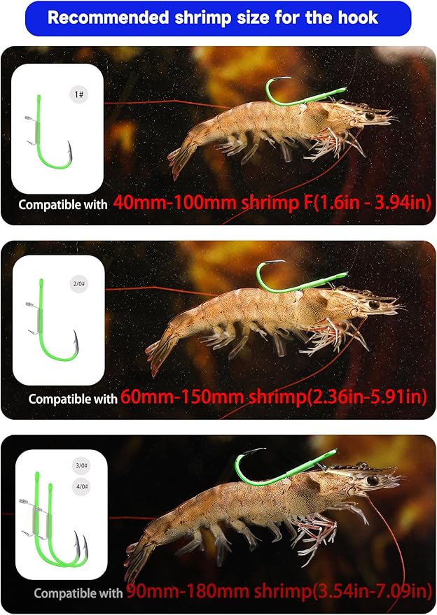 Luminous Shrimp Hooks 10/40 Packs Saltwater Fishing Hooks - Premium Carbon Steel Barbed Corrosion Resistant for Big Game Fish