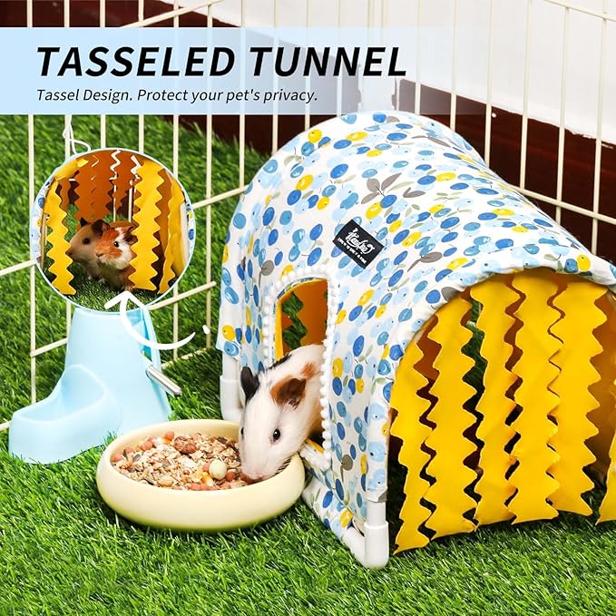 Guinea Pig Hideout Rabbit Hideout No Bottom Guinea Pig Bed Easy to Clean & Breathable Bunny Beds - Small Animal Indoor Habitat for Rabbit Ferret Hedgehog Flower-Branch Mouse (Blue Flower)
