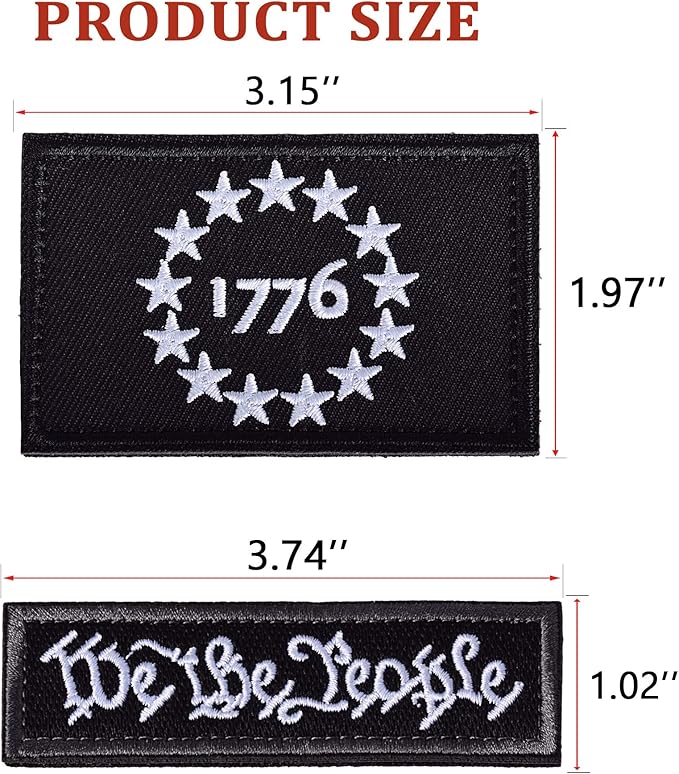 U-LIAN 2 Pack Tactical USA 1776 Patriot and We The People Milltary Embroidered Applique Morale Hook and Loop Patch