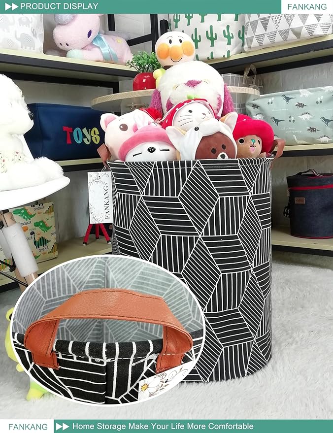 Storage Basket, Nursery Hamper Canvas Laundry Basket Foldable with Waterproof PE Coating Large Storage Baskets for Kids Boys and Girls, Office, Bedroom, Clothes,Toys（Black Magic cube）