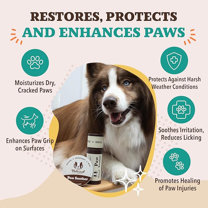 Natural Dog Company Paw Soother Balm & Wax - Dog Paw Balm & Moisturizer for Dry, Cracked Paw Pads, Helps Moisturize & Condition Worn Paws, Coconut Oil & Calendula, Daily Paws Care, 4 oz Tin