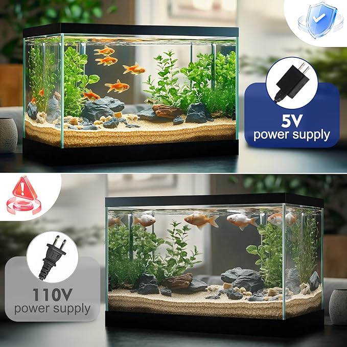 AQQA Electric Sponge Filter for Aquarium – Quiet USB Powered Breeding & Shrimp Filter with Bio Ceramic Media, Adjustable Air Intake & 360° Rotatable Outflow (110V Adapter Included) (S)