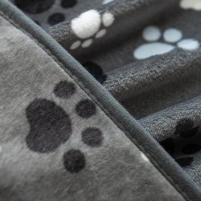 Dog Blanket Paw Bone Pattern 1 Pack 2 Super Soft Warm Flannel Sofa Cover Car Bed Protector, Urine Proof Washable Outdoor Pet Blanket for Puppy Large Dogs & Cats,40"*30" Blue&Grey