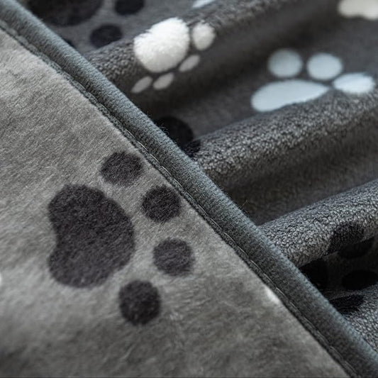 Dog Blanket Paw Bone Pattern 1 Pack 2 Super Soft Warm Flannel Sofa Cover Car Bed Protector, Urine Proof Washable Outdoor Pet Blanket for Puppy Large Dogs & Cats,40"*30" Blue&Grey