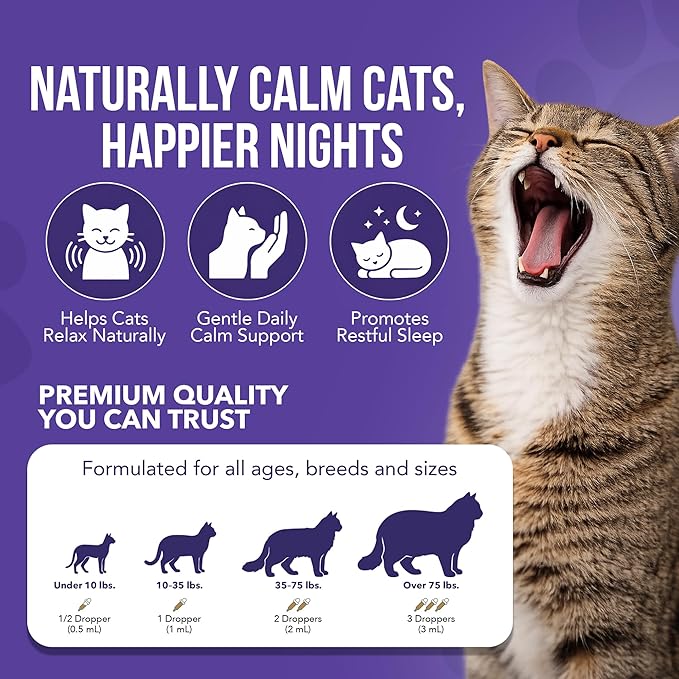 Cat Melatonin Drops, Liquid Melatonin for Cats for Grooming, Travel and Vet Visits, Calming Cat Sedative for Grooming, Cat Sleep Aid, Cat Melatonin Treats
