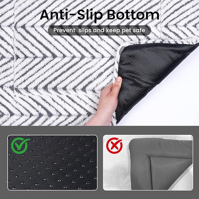 Mora Pets Cat Bed for Indoor Cats & Small Dogs Washable Cat Mat Soft Fluffy Dog Crate Kennel Carrier Pad Flat Cat Bed with Anti-Slip Bottom for Pet Cage Travel Sleeping Chevron Grey 22x13