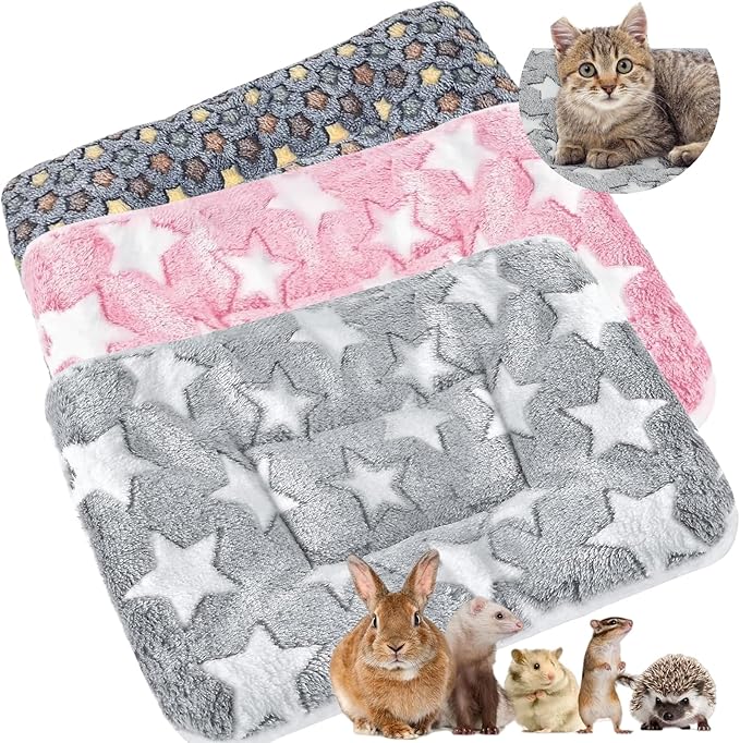 Steelhill Small Pet Bed 3 Pcs Animal Beds for Rabbit,Guinea Pig,Chinchilla,Hedgehog,Ferret & More Warm,Cozy,Soft Washable Bunny Pet Mattress for Indoor