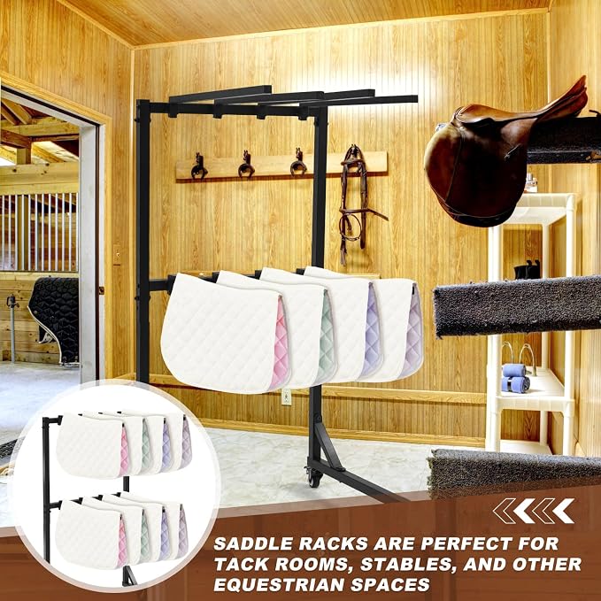 8-Arm Saddle Pad Rack with Wheels, Removable Horse Blanket Holder Space Saving Horse Saddle Pads Stand for Barn Stable Farm Trailer Accessories