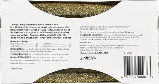 Kaytee Premium Timothy Treat Hideout For Pet Hamsters, Gerbils, and Mice, Small