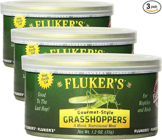 Fluker's Gourmet Canned Food for Reptiles, Fish, Birds and Small Animals, Grass Hoppers, 1.2 oz (Pack of 3)