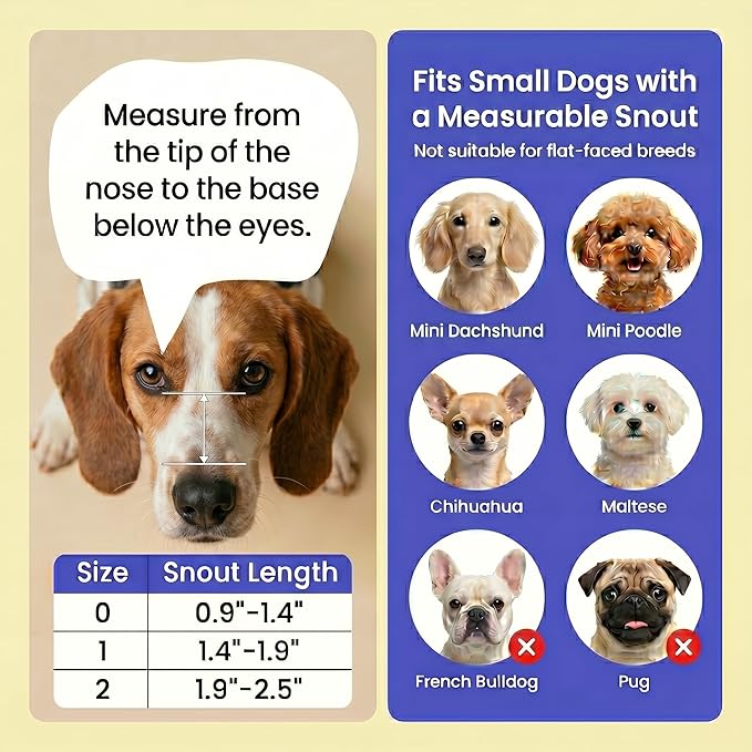 One-Pull Adjustable Dog Muzzle for Small Dogs, No Size Guessing, Soft Comfort Fit, Allows Panting & Drinking, Prevents Biting, Size 2 (Snout Length: 1.9–2.5")