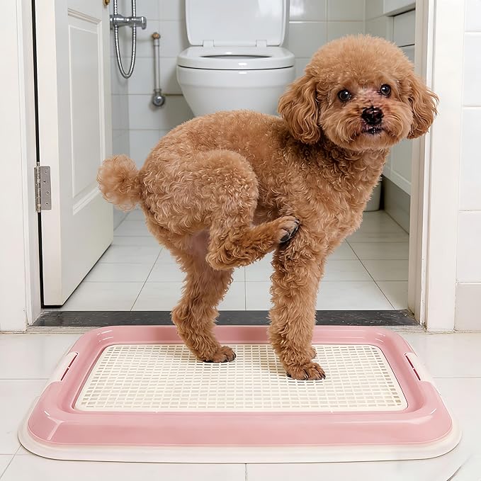 Dog Potty Tray for Small Dogs, Puppy Potty Training Tray 19.3"x14.4" Indoor Dog Toilet, Leak-Proof Pet Pads Holder (Pink)