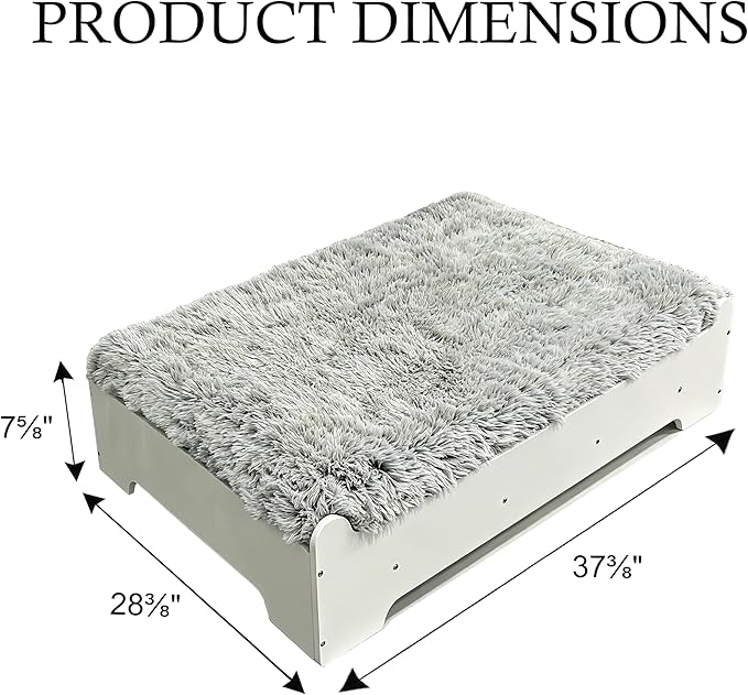 Elevated Dog Bed 37⅜" × 28⅜"×7⅝”, Raised Wooden Dog Bed Frame and Mattress for Large Pets up to 80lbs
