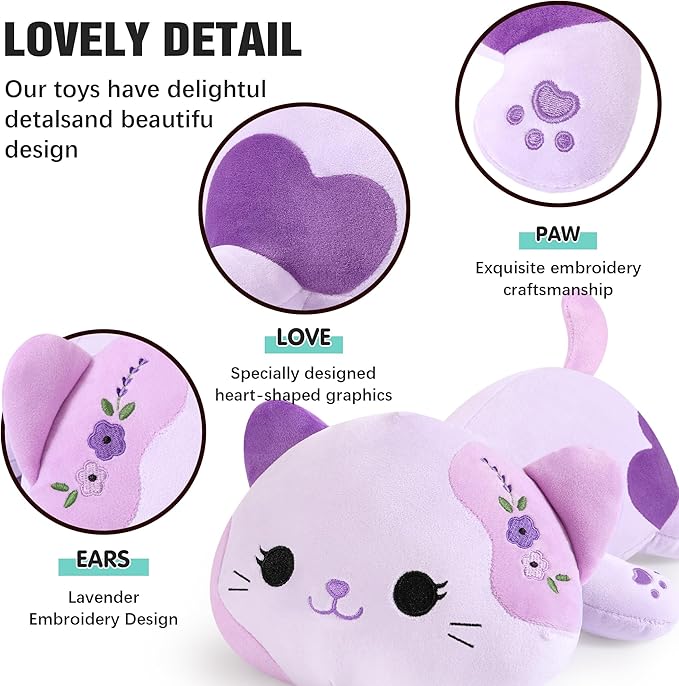 Onsoyours Original Lavender Cat Plush Kitty Plushies Toy Kitten Stuffed Animal Soft Pillow Little Kawaii Plushie Gift for Kids & Adults (Lavender Cat,9")