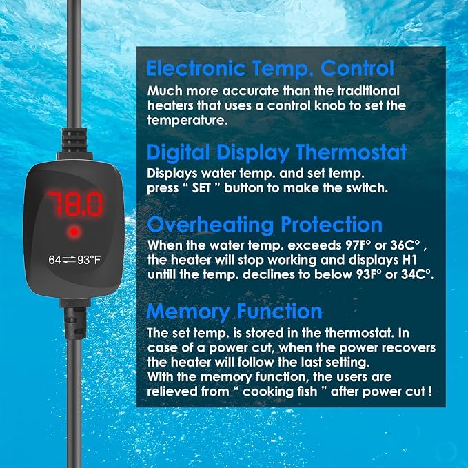 Mini Aquarium Heater 15W Super Small Fish Tank Heater with Digital Display Thermostat, Alumina Ceramic Betta Tank Heater Turtle Heater for 1-3 Gallon Tanks