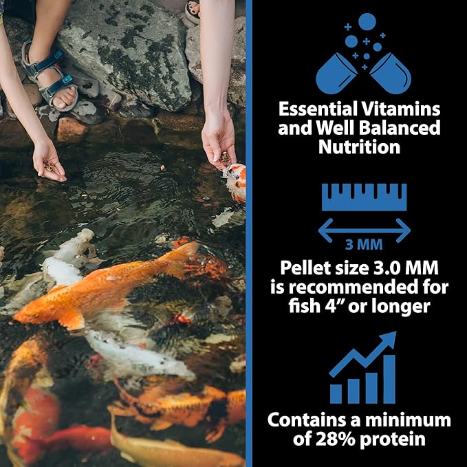 CrystalClear WheatGerm Fish Food—Protein-Rich Floating Pellets for Cold Freshwater Ponds, Ideal in Cooler Spring & Fall Seasons - 4.4 Pound Bucket
