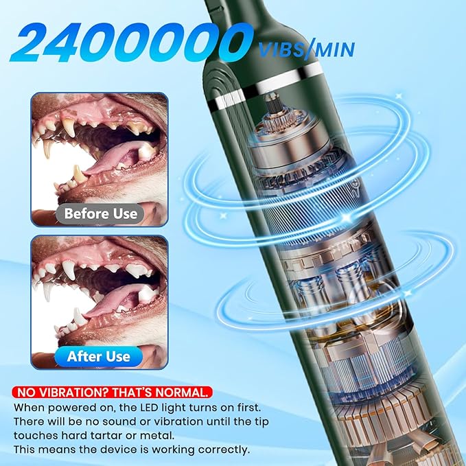 Dog Plaque Remover for Teeth,Pet Ultrasonic Tooth Cleaner with LED Light,Cleaning Kit for Tartar and Stains,5 Adjustable Modes,Pet Teeth Cleaning kit,Suitable for Dogs and Cats (Green)