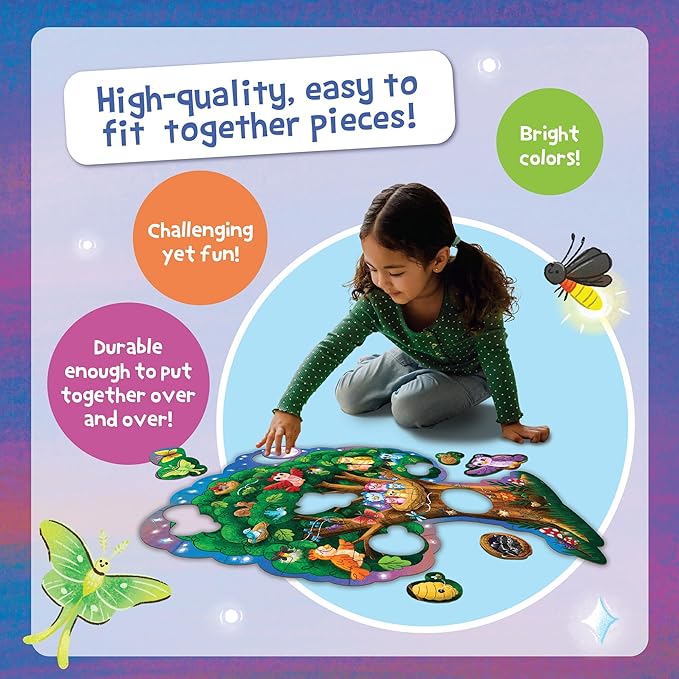 Peaceable Kingdom Shimmery Hoot Owl Hoot Floor Puzzle - 49-Piece Giant Floor Puzzle for Kids Ages 3 & up - Fun-Shaped Puzzle Pieces - Great for Classrooms