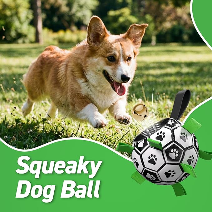 QDAN Dog Soccer Balls Toy with Bell Inside, Outdoor Interactive Toys for Tug of War, Puppy Birthday Gifts, Water Toy, Durable Ropes Squeaky Ball for Small Medium Dogs （6 INCH）