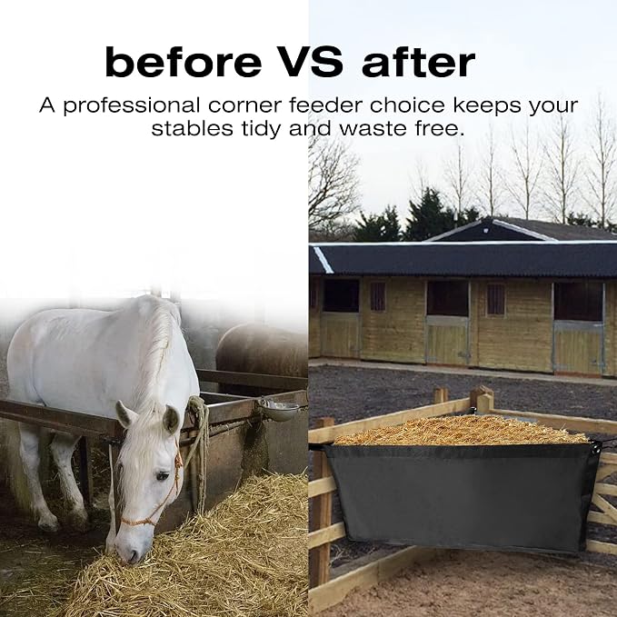 ASOOLL Horse Corner Hay Feeder with Large Capacity, Mesh Bottom and Metal Snaps, Fit for Horse Trailer Stall