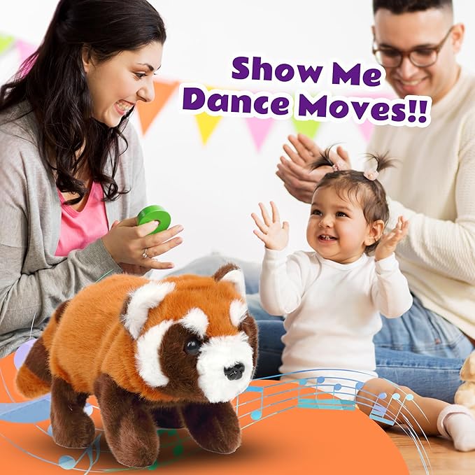 Walking Red Panda Stuffed Animal Speaking Roar Plush Electric Interactive Animated Plushies Toy for Girls Boys Birthday