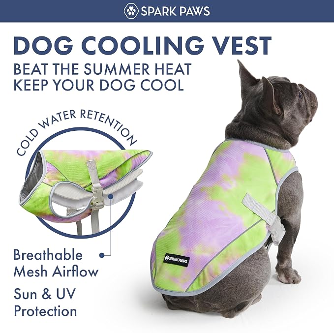 Spark Paws Dog Cooling Vest - SPF 50 UV Sun Protection - Summer Heat Relief Gear for Dogs, Lightweight, Evaporative Cooling - Dog Anxiety Relief Vest During Hot Days - Neon Purple - Size 3XL