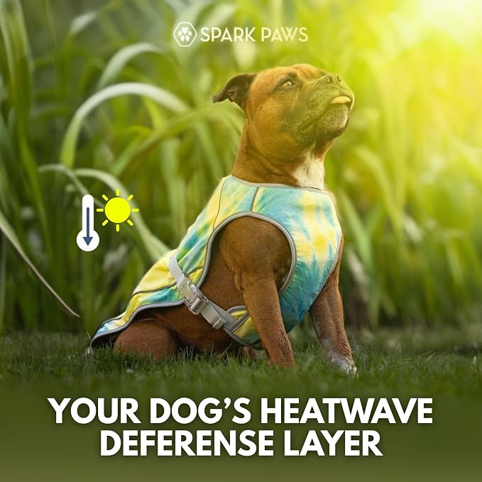 Spark Paws Dog Cooling Vest - SPF 50 UV Sun Protection - Summer Heat Relief Gear for Dogs, Lightweight, Evaporative Cooling - Dog Anxiety Relief Vest During Hot Days - Tropical Storm, Small