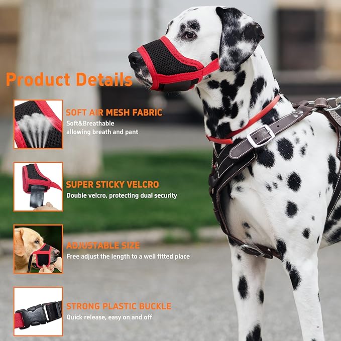 Seyezo Soft Breathable Dog Muzzle - Air Mesh Nylon, Adjustable, 6 Sizes (Red, XL)