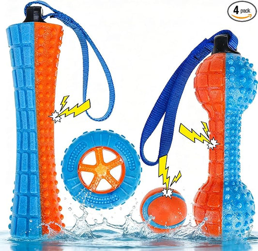 EXPAWLORER Floating Dog Water Pool Toys - 4 Pack Interactive Water Retrieving Fetch Speaky Chew Toy for Small Medium Large Dogs, Durable Dog Chew Toys for Summer Essentials Outdoor Beach Yard