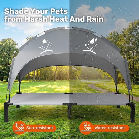 Heeyoo Elevated Dog Bed with Removable Canopy, Portable Dog Cot with Sun Protection Shade Tent, Raised Pet Cooling Cot Bed for Dogs, 60in