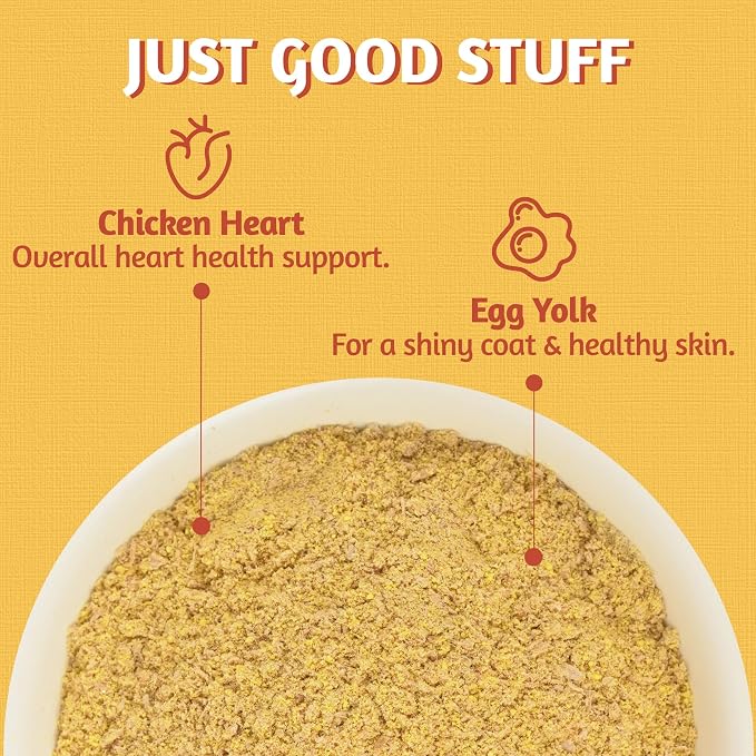 Just Try 4.23 OZ Chicken Heart & Egg Yolk Cat Food Toppers Sprinkles with Freeze Dried Egg Yolk Chicken Hearts for Dogs, High Protein & Heart Health Support