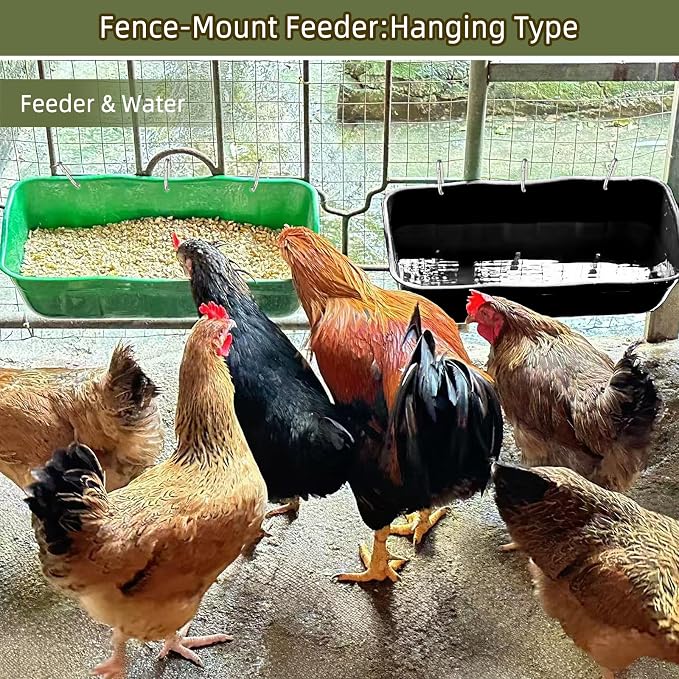 Hanging Goat Feeders,Chicken Feeder Waterer,Large Feed Trough 7.5 Quart 6 Pack,Hanging Fence Feed Trough for Poultry Livestock,Black