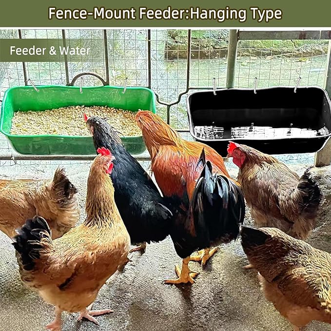Hanging Goat Feeders,Chicken Feeder Waterer,Large Feed Trough 7.5 Quart 1 Pack,Hanging Fence Feed Trough for Poultry Livestock,Black