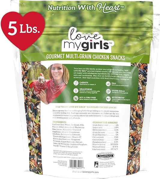 Love My Girls: Chicken Snacks - Veggies & Worms - 5lb Bag - Global Harvest, Gourmet Multi-Grain Treats, Corn-Free, Nutritious & Protein Rich Mealworms